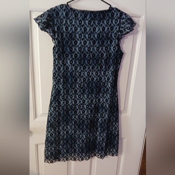 Vintage Midnight Blue/Black Lace/ Goth romance Dress Sz M/L - Picture 4 of 5